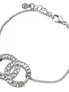 Chanel Bracelet CC Logo Metal Rhinestone Silver